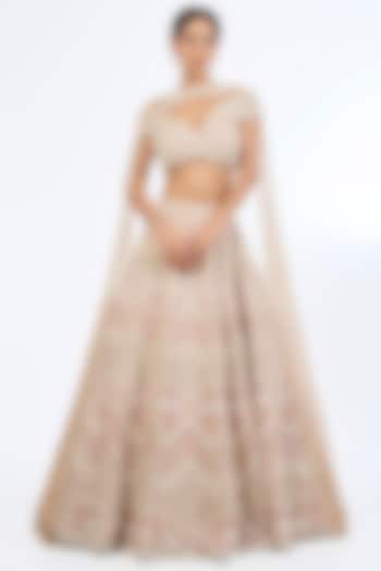 Blush Peach Sumo Satin Sequins Embroidered Bridal Lehenga Set by Rianta's at Pernia's Pop Up Shop