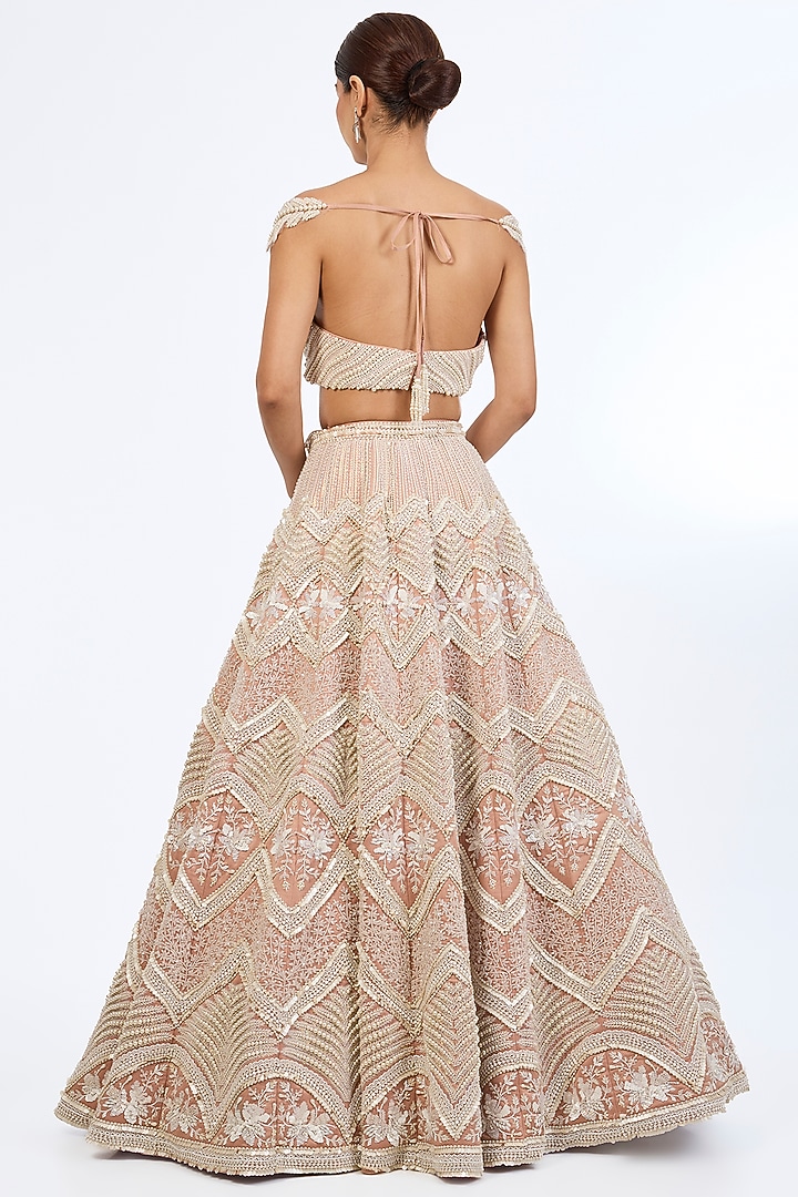 Blush Peach Sumo Satin Sequins Embroidered Bridal Lehenga Set by Rianta's at Pernia's Pop Up Shop