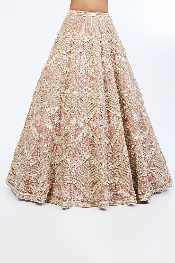Blush Peach Sumo Satin Sequins Embroidered Bridal Lehenga Set by Rianta's at Pernia's Pop Up Shop
