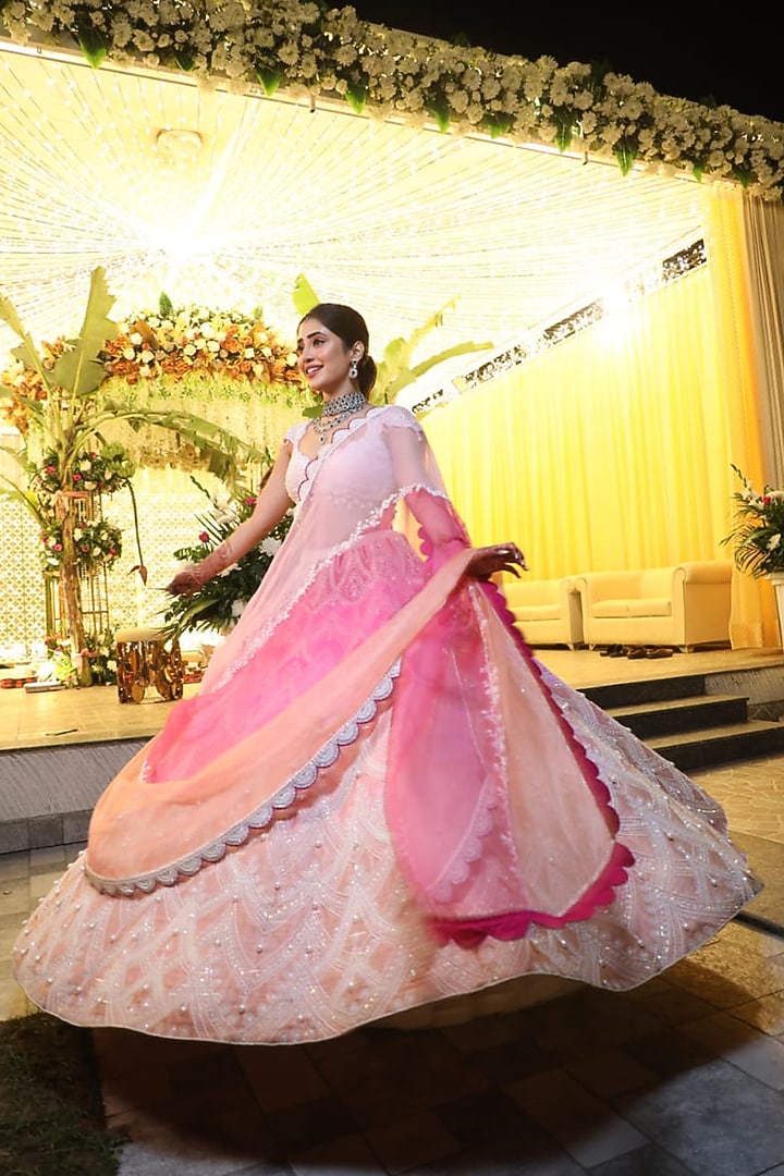 Blush Pink Pure Raw Silk Hand Embroidered Bridal Lehenga Set by Rianta's at Pernia's Pop Up Shop