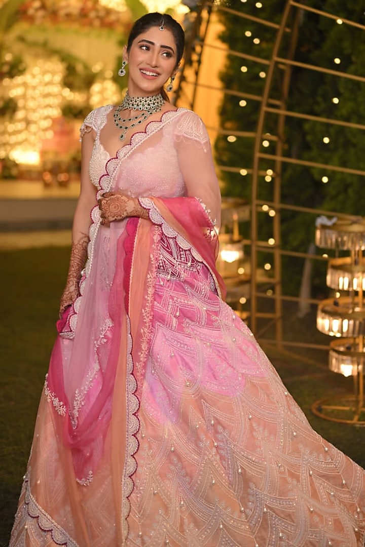 Blush Pink Pure Raw Silk Hand Embroidered Bridal Lehenga Set by Rianta's at Pernia's Pop Up Shop