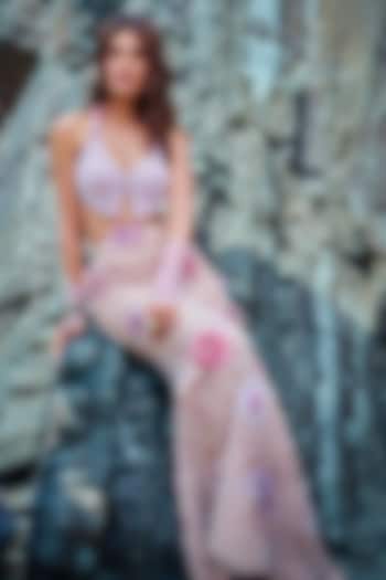 Blush Pink Banarsi Silk Embroidered Mermaid Skirt Set by Rianta's at Pernia's Pop Up Shop