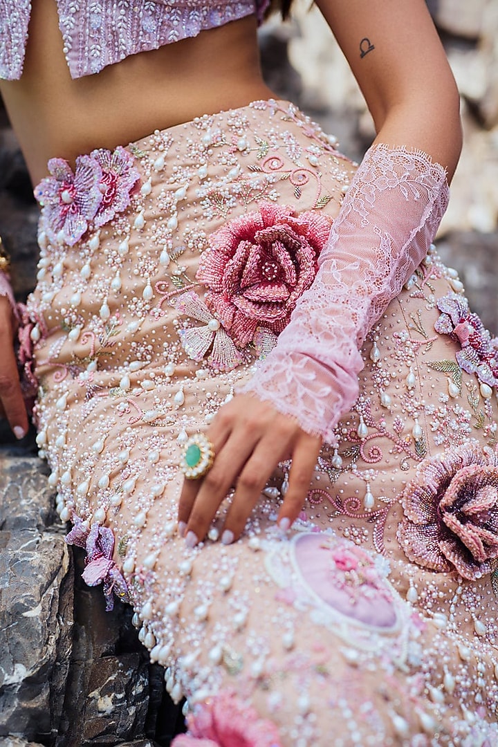 Blush Pink Banarsi Silk Embroidered Mermaid Skirt Set by Rianta's at Pernia's Pop Up Shop