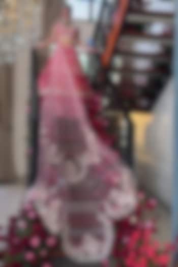 Grapefruit Coloured Raw Silk Embroidered Bridal Lehenga Set by Rianta's at Pernia's Pop Up Shop