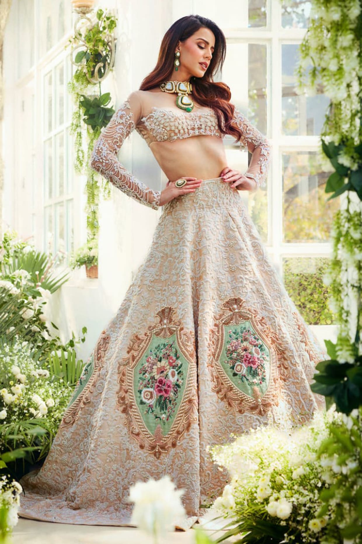Rianta's Off White Pure Raw Silk Floral Embroidered Lehenga Set