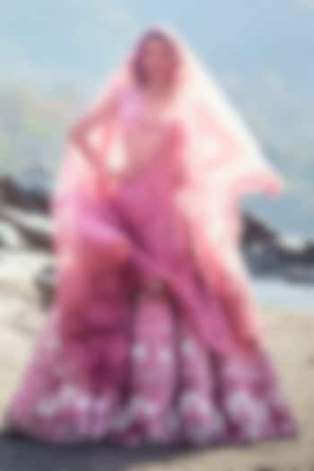 Old Rose Banarsi Silk Resham Embroidered Bridal Lehenga Set by Rianta's at Pernia's Pop Up Shop