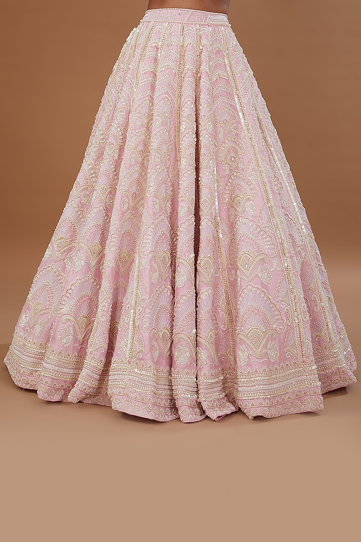 Blush Pink Pure Raw Silk Sequins Embroidered Bridal Lehenga Set by Rianta's at Pernia's Pop Up Shop