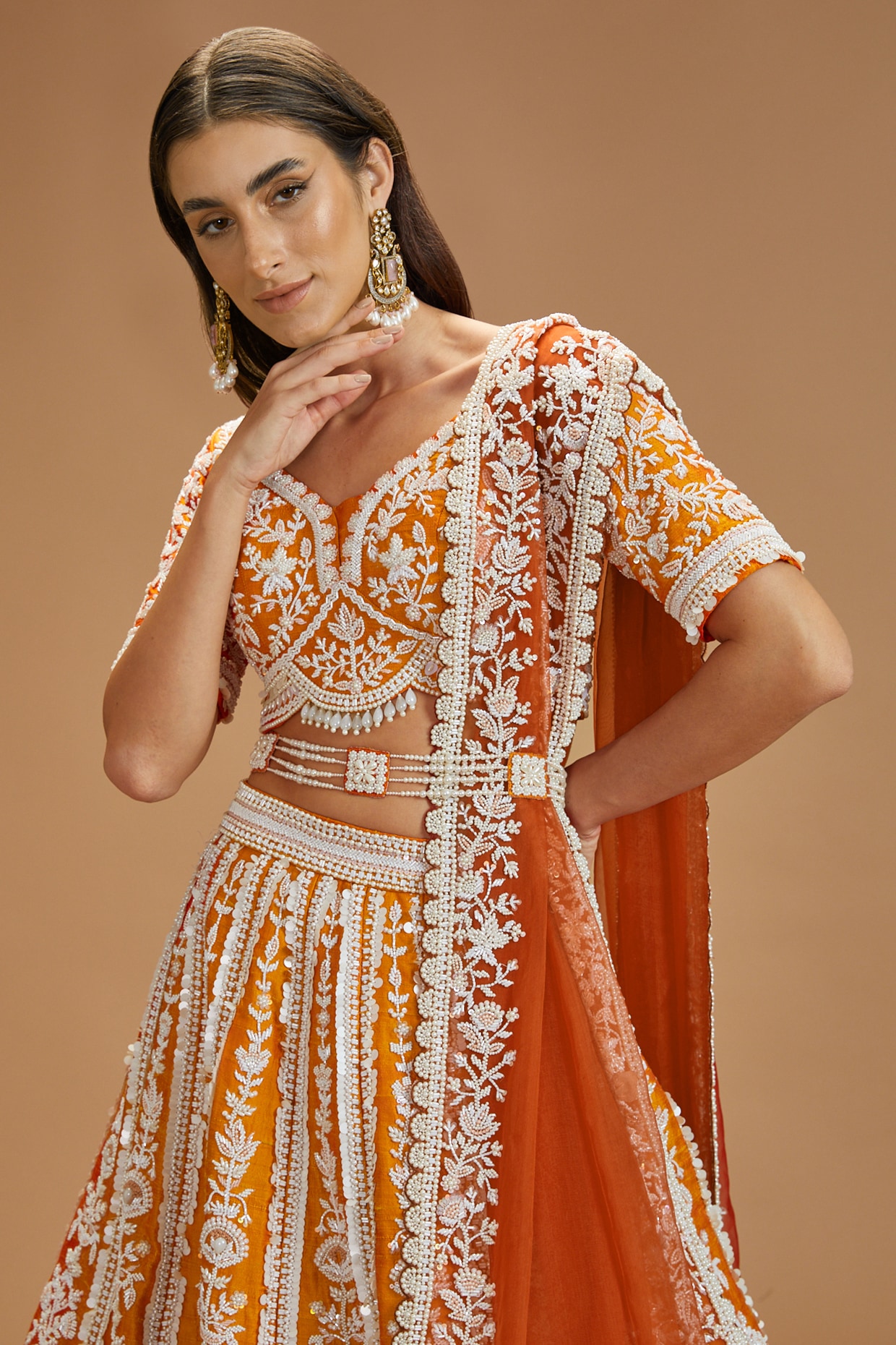 White And Gold Orange And Gold Georgette Orange Lehenga Choli Set at Rs  3999 in Gurgaon