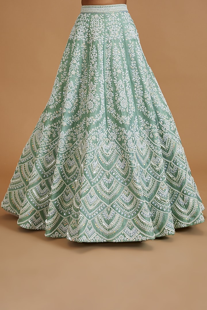 Mint Green Raw Silk Hand Embroidered Bridal Lehenga Set by Rianta's at Pernia's Pop Up Shop