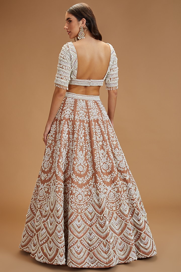 Tan Brown Raw Silk Hand Embroidered Wedding Lehenga Set by Rianta's at Pernia's Pop Up Shop