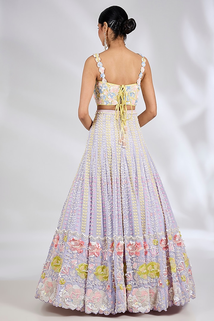 Lilac Metallic Georgette Hand Embroidered Wedding Lehenga Set by Rianta's at Pernia's Pop Up Shop