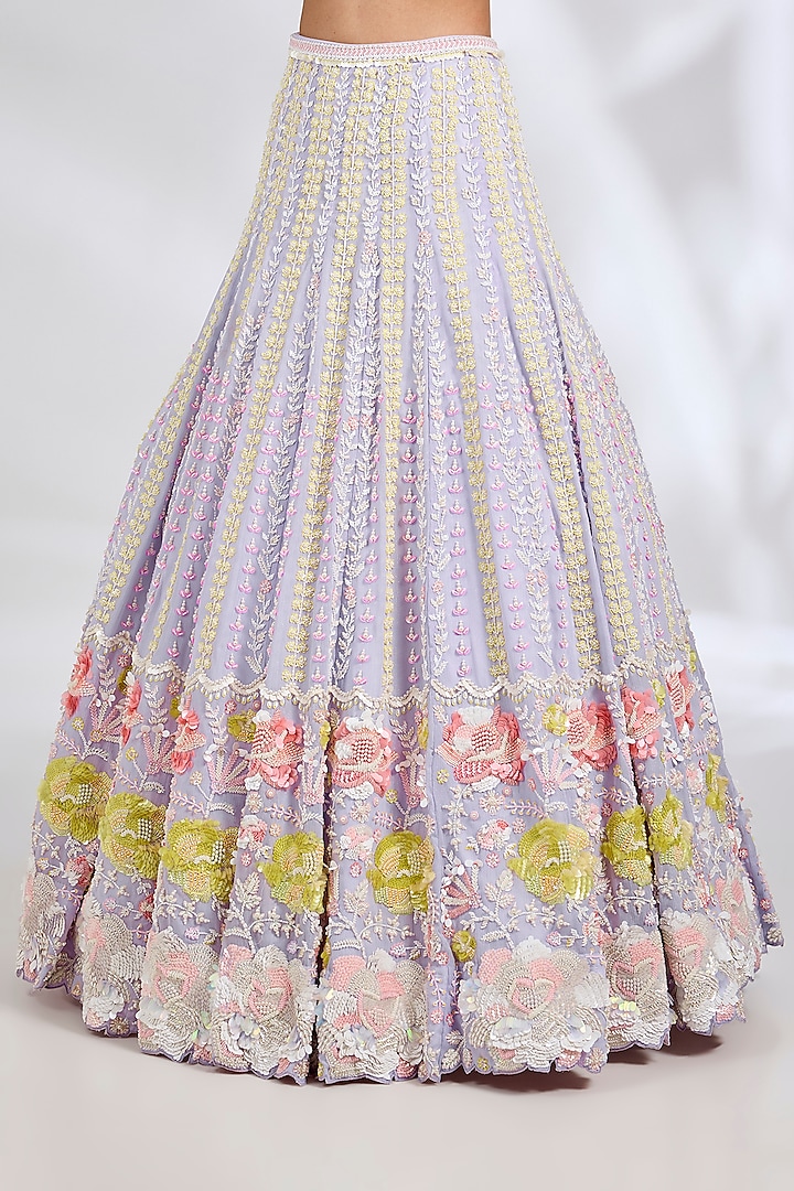 Lilac Metallic Georgette Hand Embroidered Wedding Lehenga Set by Rianta's at Pernia's Pop Up Shop