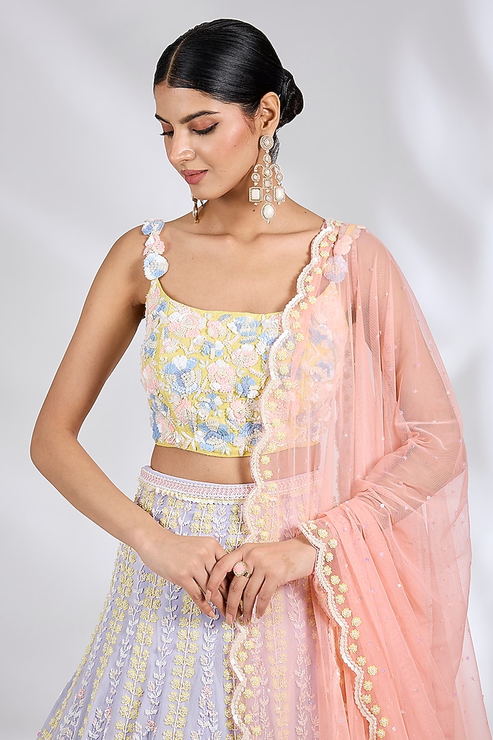 Lilac Metallic Georgette Hand Embroidered Wedding Lehenga Set by Rianta's at Pernia's Pop Up Shop
