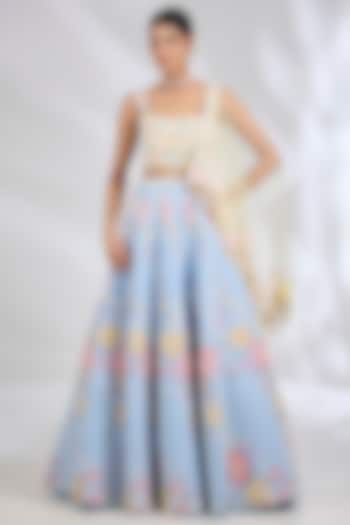 Blue Raw Silk Cutdana Embroidered Bridal lehenga for 22 Lehenga Set by Rianta's at Pernia's Pop Up Shop