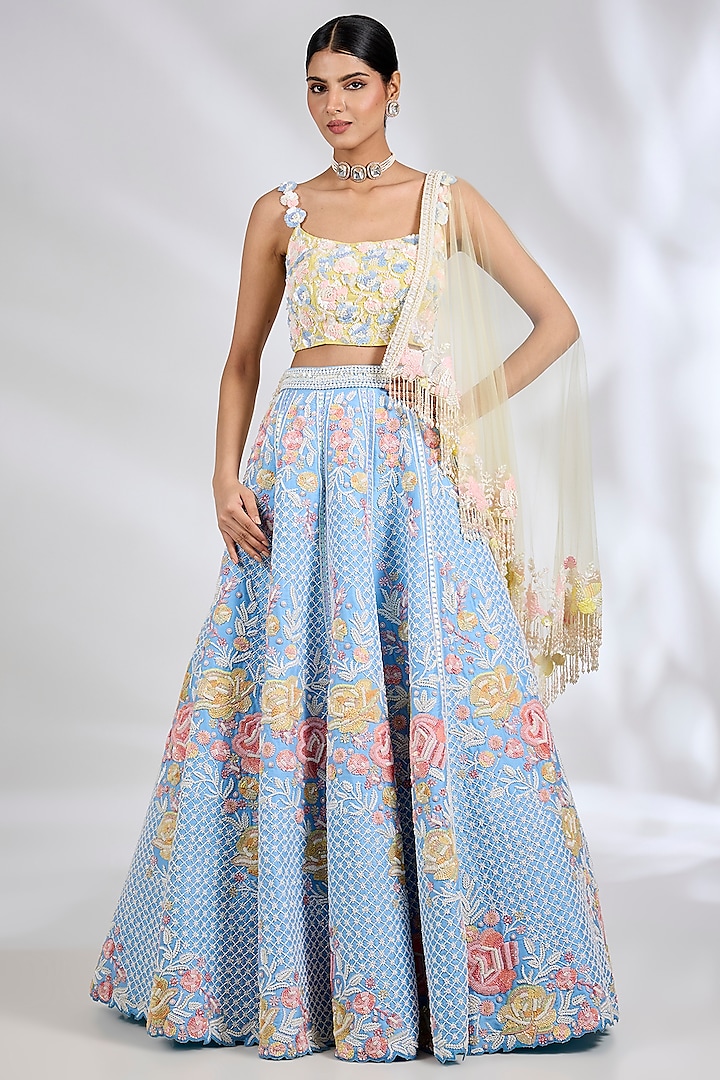 Blue Raw Silk Cutdana Embroidered Bridal lehenga for 22 Lehenga Set by Rianta's at Pernia's Pop Up Shop