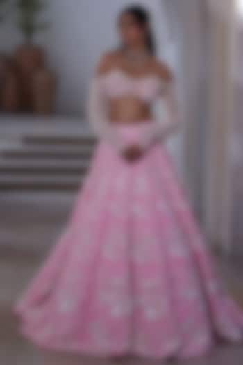 Blush Pink Raw Silk Embroidered Bridal Lehenga Set by Rianta's at Pernia's Pop Up Shop