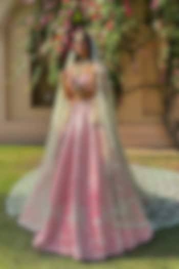 Pink Raw Silk Embroidered Bridal Lehenga Set by Rianta's at Pernia's Pop Up Shop