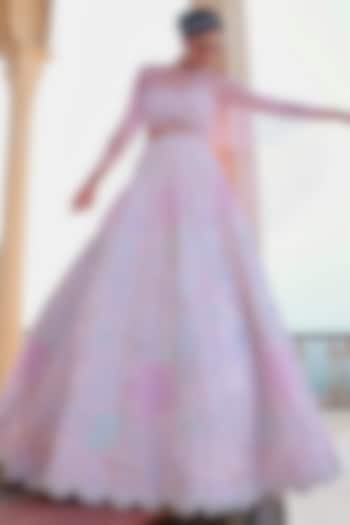 Champagne & Lavender Liquid Organza Embroidered Bridal Lehenga Set by Rianta's at Pernia's Pop Up Shop