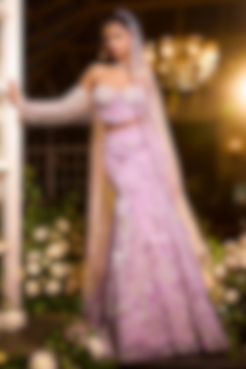Lavender Fluid Organza Embroidered Mermaid Bridal Lehenga Set by Rianta's at Pernia's Pop Up Shop