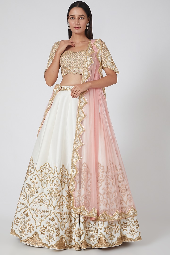 Ivory & Blush Pink Embroidered Lehenga Set by Rianta's