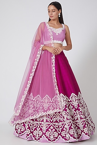 Plum & Pink Embroidered Lehenga Set by Rianta's