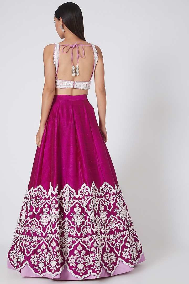 Plum & Pink Embroidered Wedding Lehenga Set by Rianta's at Pernia's Pop Up Shop