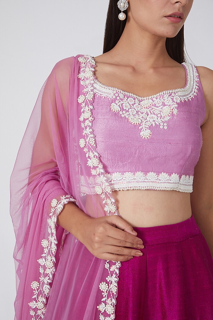 Plum & Pink Embroidered Wedding Lehenga Set by Rianta's at Pernia's Pop Up Shop