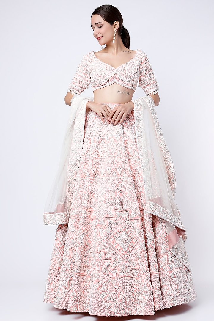 Soft Pink Embroidered Lehenga Set by Rianta's