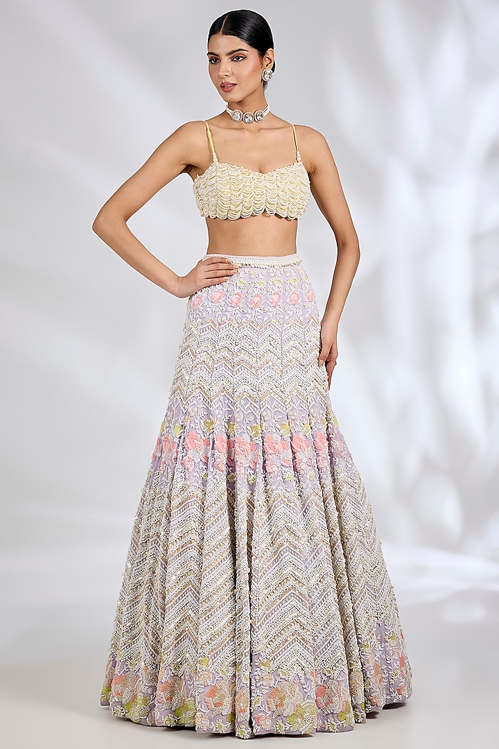 Lilac Metallic Georgette Floral Memaid Bridal lehenga for 22 Lehenga Set by Rianta's at Pernia's Pop Up Shop