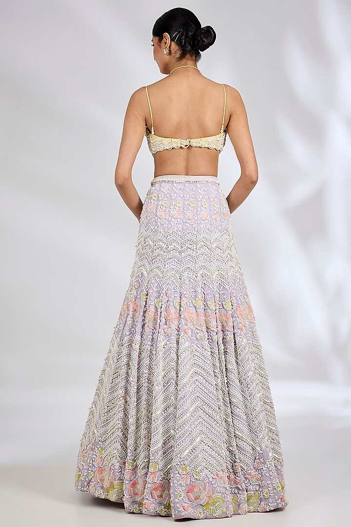 Lilac Metallic Georgette Floral Memaid Bridal Lehenga Set by Rianta's at Pernia's Pop Up Shop