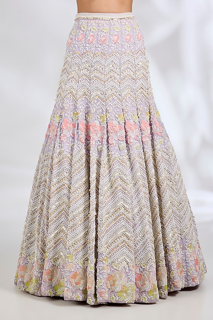 Lilac Metallic Georgette Floral Memaid Bridal Lehenga Set by Rianta's at Pernia's Pop Up Shop