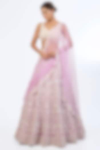 Lilac Raw Silk Sequins & Beads Embroidered Bridal Lehenga Set by Rianta's at Pernia's Pop Up Shop