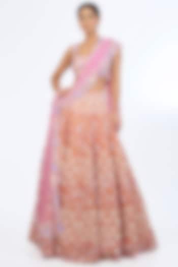 Marigold Raw Silk Sequins & Pearl Embroidered Bridal Lehenga Set by Rianta's at Pernia's Pop Up Shop