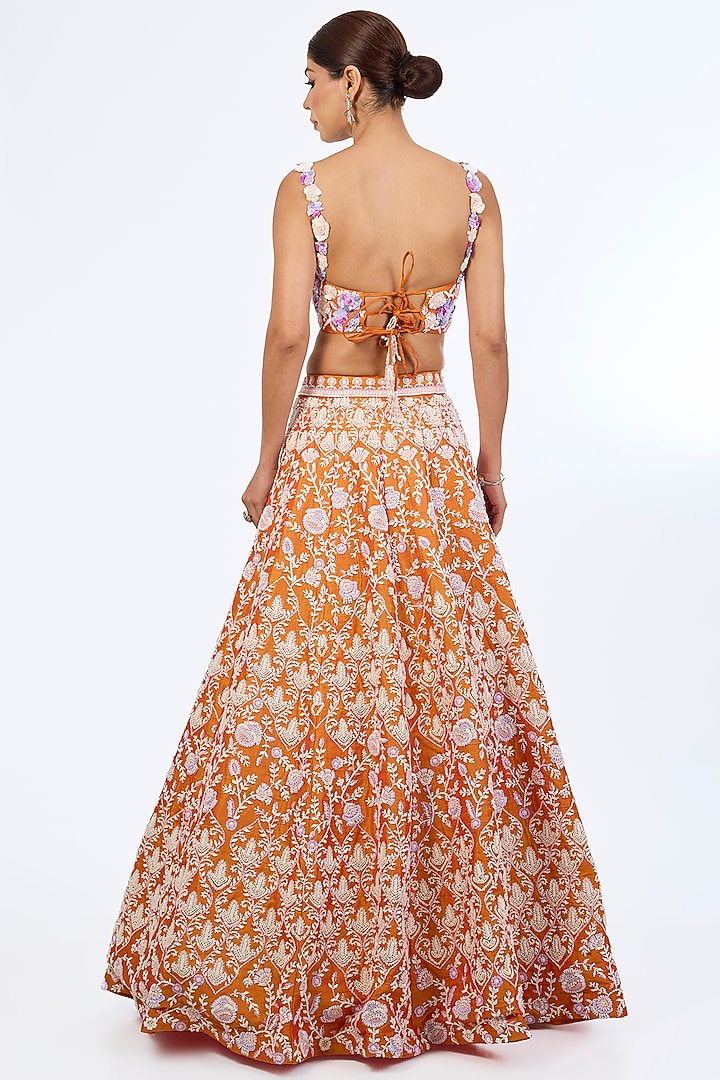 Marigold Raw Silk Sequins & Pearl Embroidered Bridal Lehenga Set by Rianta's at Pernia's Pop Up Shop
