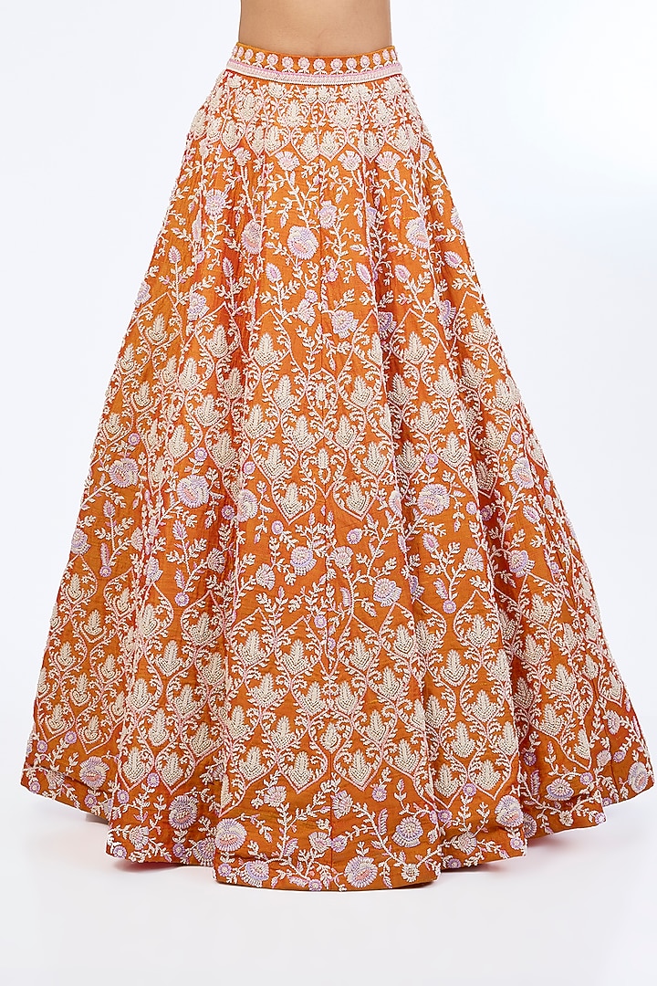 Marigold Raw Silk Sequins & Pearl Embroidered Bridal Lehenga Set by Rianta's at Pernia's Pop Up Shop