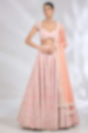 Peachy Pink Pure Raw Silk Hand Embroidered Bridal lehenga for 22 Lehenga Set by Rianta's at Pernia's Pop Up Shop