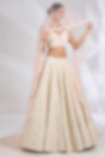 Ecru Pure Raw Silk Hand Embroidered Bridal lehenga for 22 Lehenga Set by Rianta's at Pernia's Pop Up Shop