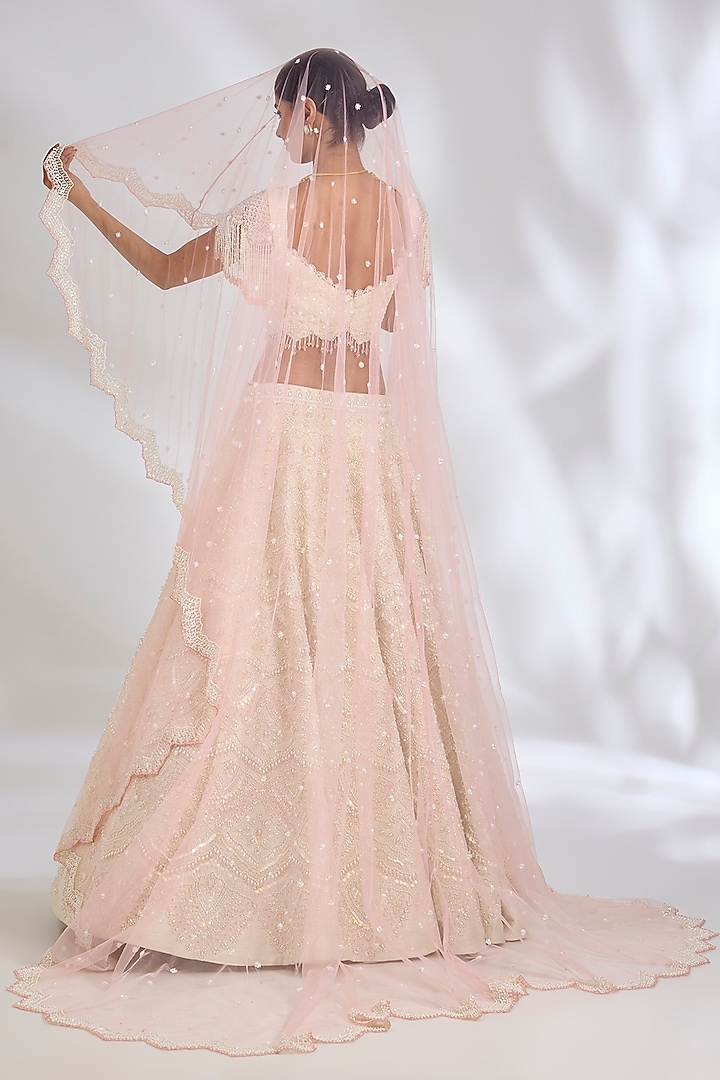 Ecru Pure Raw Silk Hand Embroidered Bridal Lehenga Set by Rianta's at Pernia's Pop Up Shop