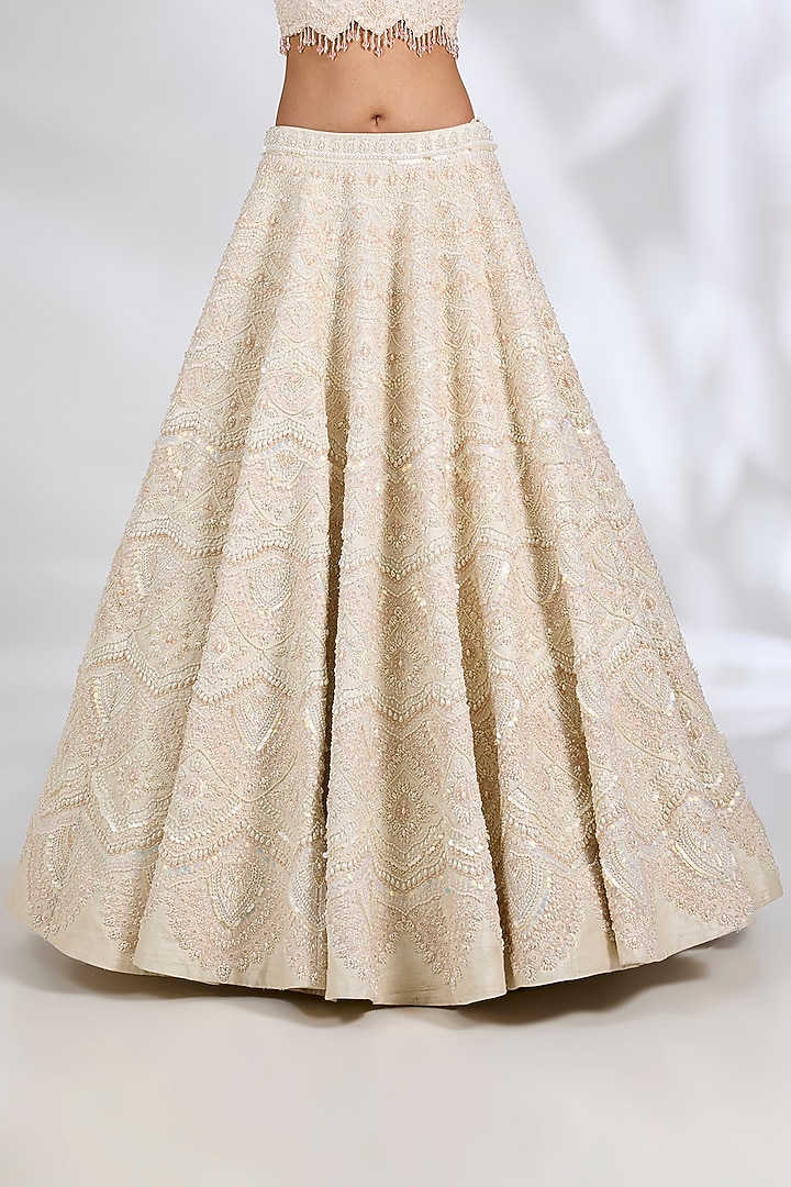 Ecru Pure Raw Silk Hand Embroidered Bridal Lehenga Set by Rianta's at Pernia's Pop Up Shop