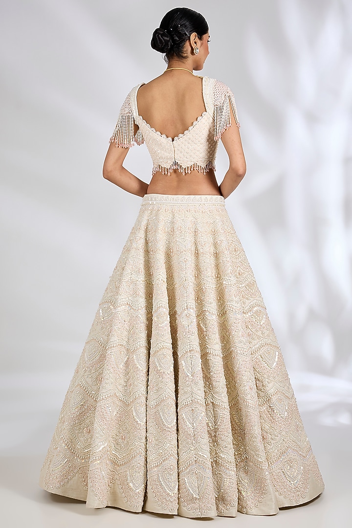 Ecru Pure Raw Silk Hand Embroidered Bridal Lehenga Set by Rianta's at Pernia's Pop Up Shop