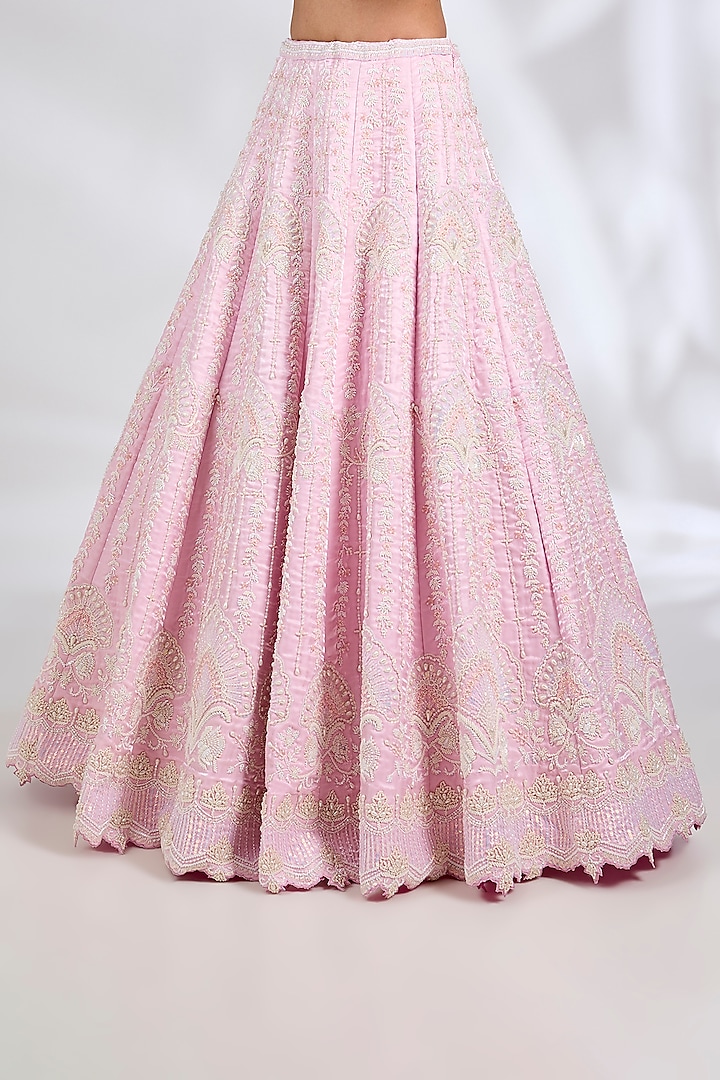 Sugar Pink Metallic Organza Hand Embroidered Bridal Lehenga Set by Rianta's at Pernia's Pop Up Shop