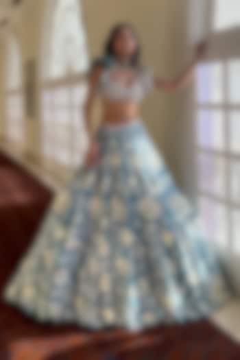 Blue Silk Organza Hand Embroidered Bridal lehenga for 22 Lehenga Set by Rianta's at Pernia's Pop Up Shop