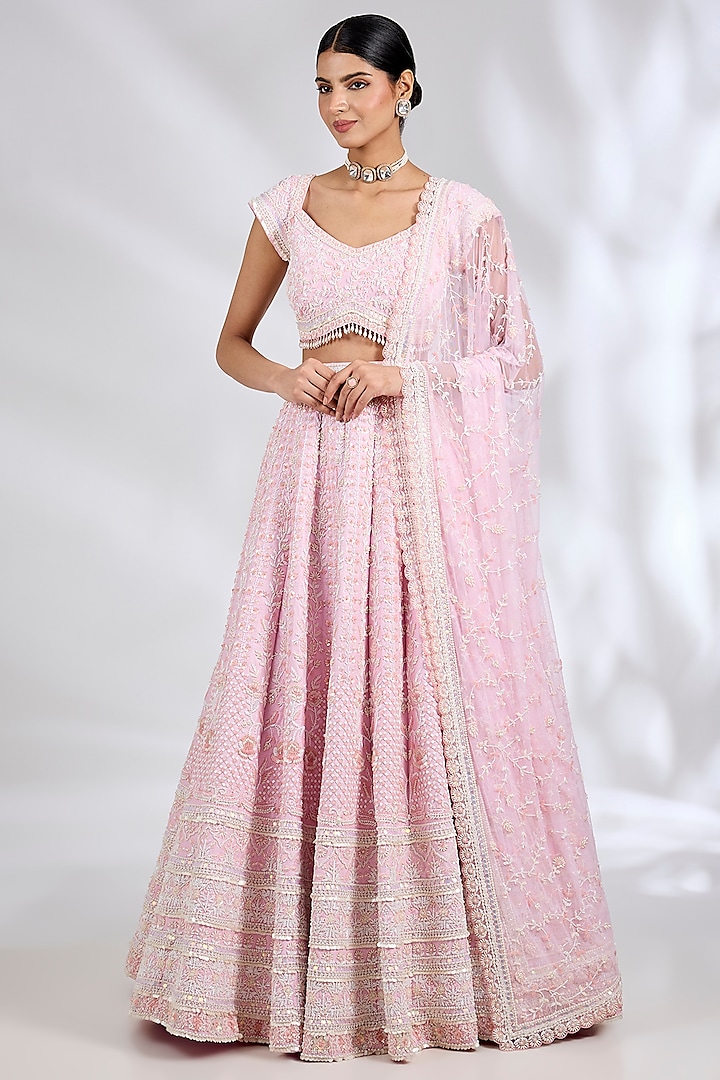 Sugar Pink Raw Silk Hand Embroidered Bridal lehenga for 22 Lehenga Set by Rianta's at Pernia's Pop Up Shop
