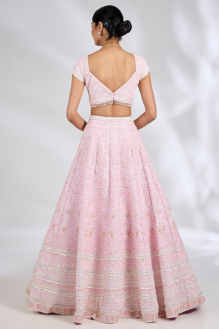 Sugar Pink Raw Silk Hand Embroidered Bridal Lehenga Set by Rianta's at Pernia's Pop Up Shop