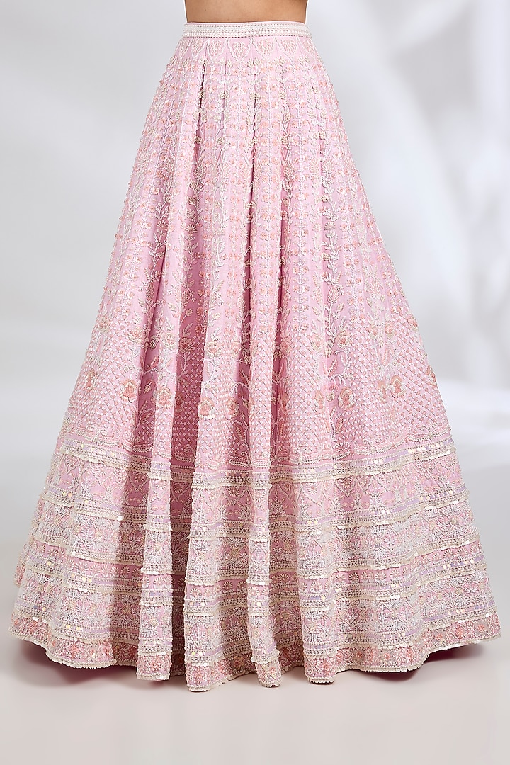 Sugar Pink Raw Silk Hand Embroidered Bridal Lehenga Set by Rianta's at Pernia's Pop Up Shop
