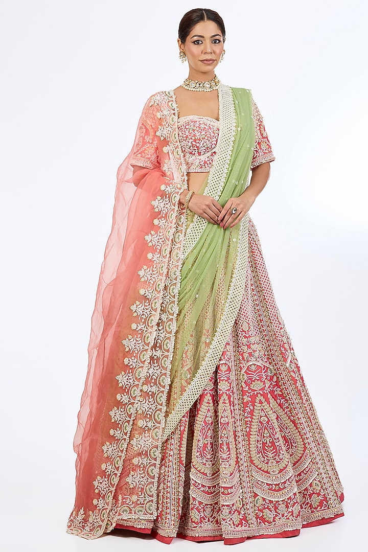 Red Pure Raw Silk Cutdana Embroidered Bridal lehenga for 22 Lehenga Set by Rianta's at Pernia's Pop Up Shop
