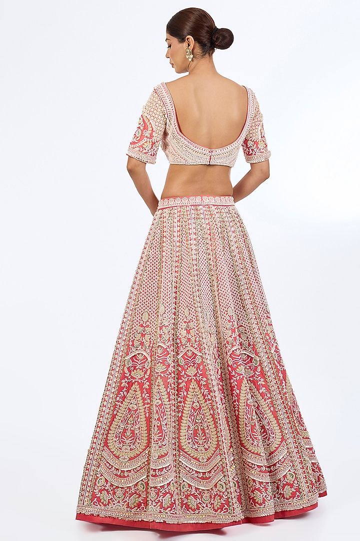 Red Pure Raw Silk Cutdana Embroidered Bridal Lehenga Set by Rianta's at Pernia's Pop Up Shop