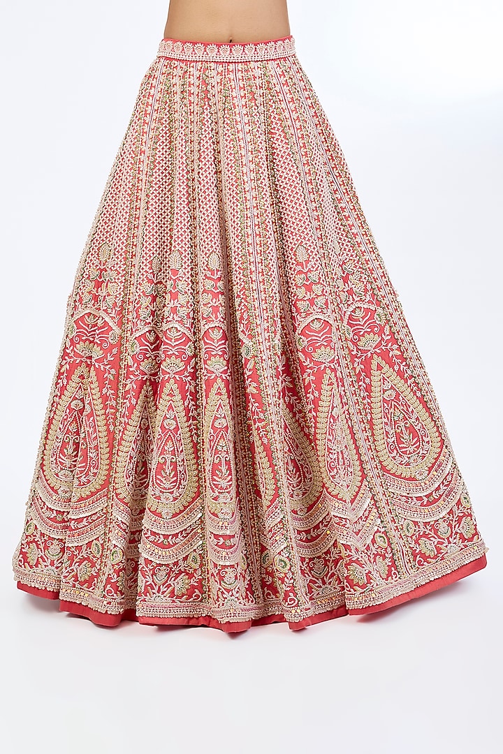 Red Pure Raw Silk Cutdana Embroidered Bridal Lehenga Set by Rianta's at Pernia's Pop Up Shop