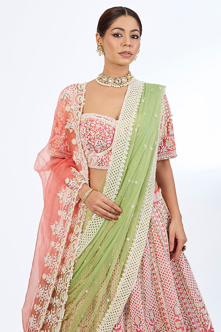 Red Pure Raw Silk Cutdana Embroidered Bridal Lehenga Set by Rianta's at Pernia's Pop Up Shop