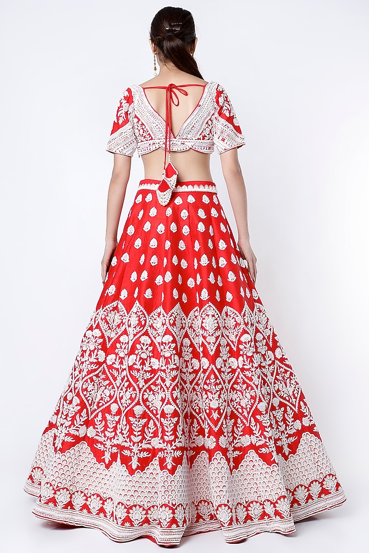 Red Pearl Embroidered Bridal Lehenga Set by Rianta's at Pernia's Pop Up Shop
